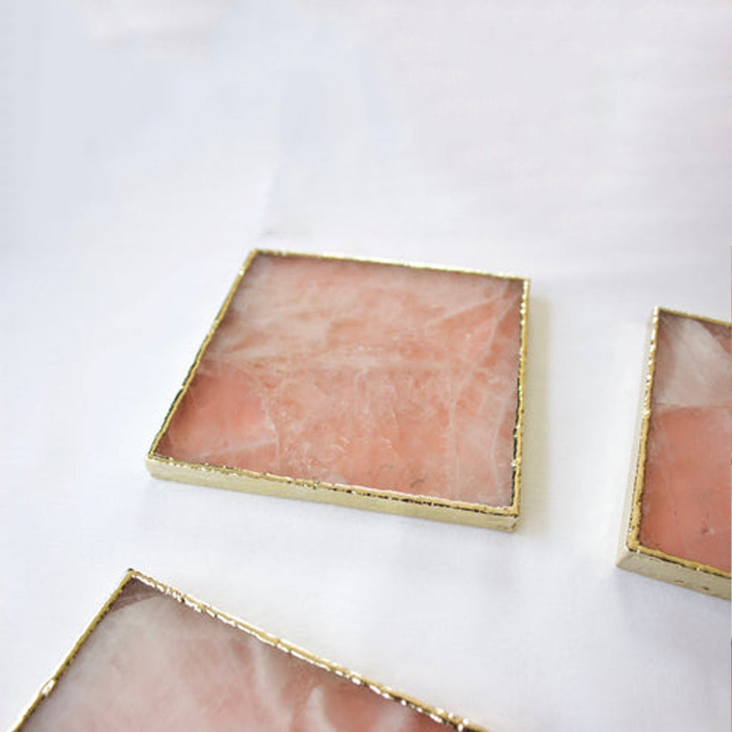 Rose Quartz Agate - Set of 4 Large Square Coasters | Personalised Momentos