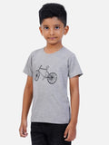 AirGarb kids' t-shirt featuring soft black cotton fabric, a round neck, and a stylish bottle green drawn cycle design, perfect for casual wear.