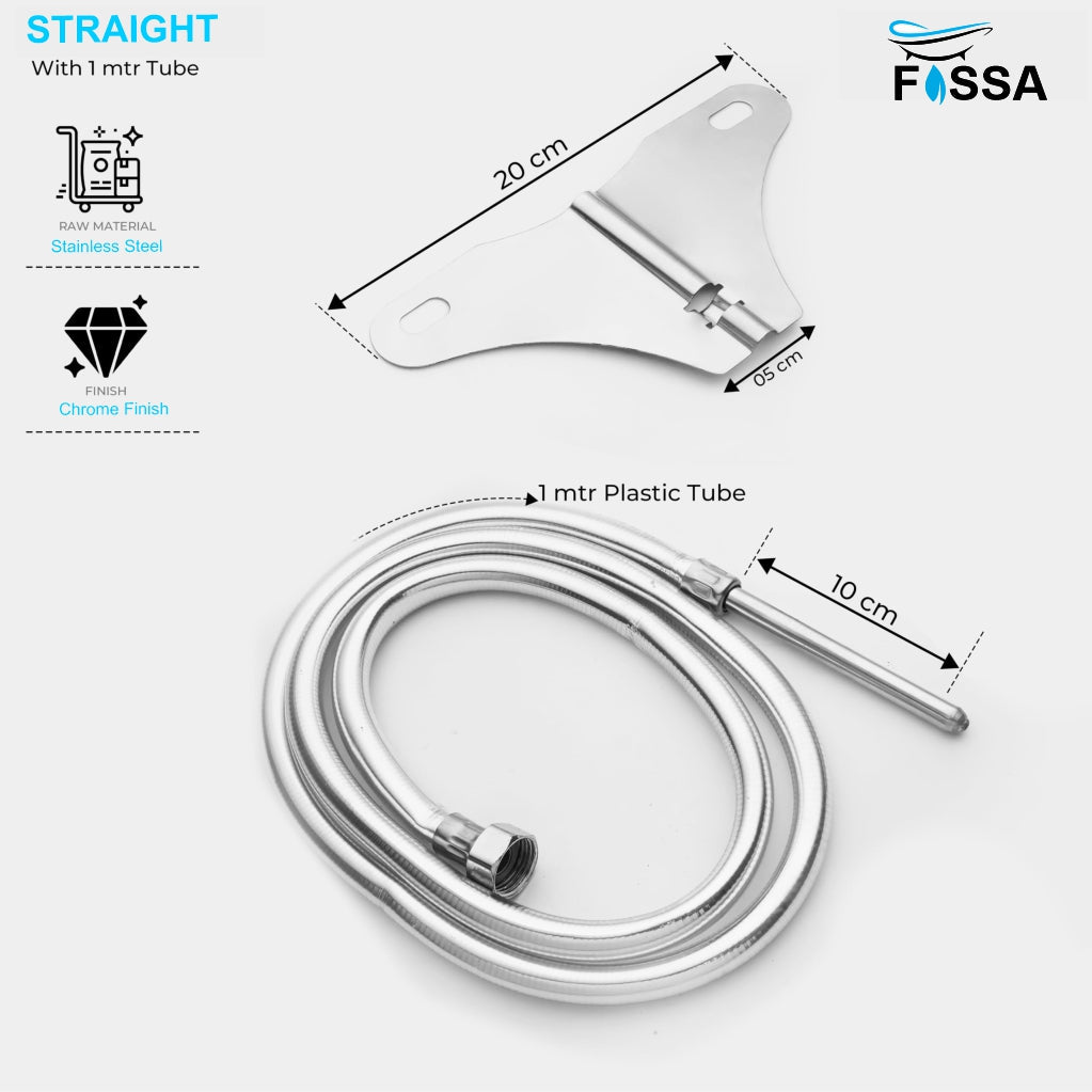 Fossa Stainless Steel Straight Jet Spray with Heavy PVC Hose Pipe 1 Meter for Toilet | Built-in Installation Type Toilet Seat/Commode Spray - Rust-Free, Durable